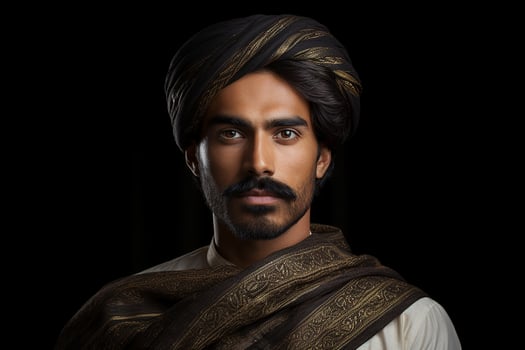 Ai generated Studio portrait of handsome indian man on colour background photo