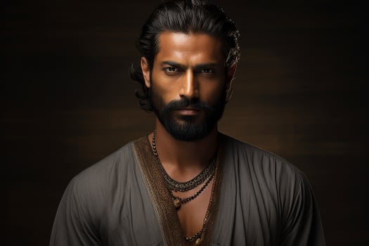 Ai generated Studio portrait of handsome indian man on colour background photo