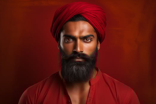 Ai generated Studio portrait of handsome indian man on colour background photo