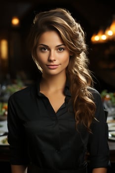 Beautiful young female chef in the kitchen, created with generative AI photo