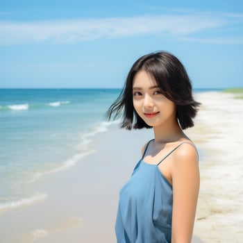 Beautiful asian girl enjoying summer in the beach AI Generative photo