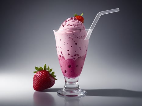 Berry Ice Cream Dessert In Glass. Generative Ai photo