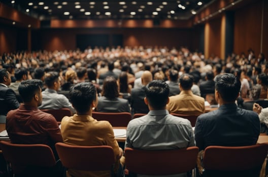 Business and entrepreneurship symposium. Speaker giving a talk at business meeting. Audience in conference hall.AI Generative photo