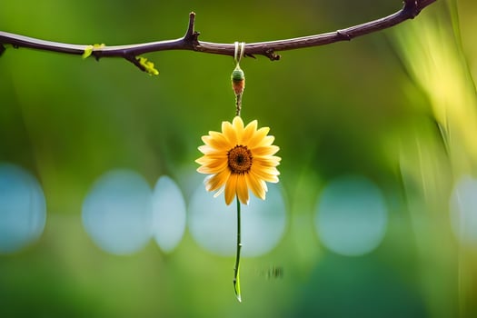 a yellow flower hanging from a branch. AI-Generated photo
