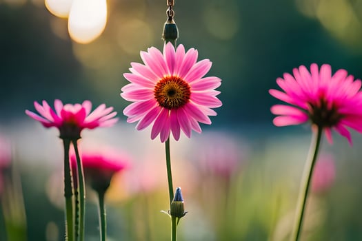 pink flowers in the sun with a blurry background. AI-Generated photo