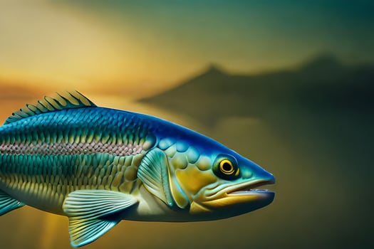 a fish with a yellow body and blue eyes. AI-Generated photo