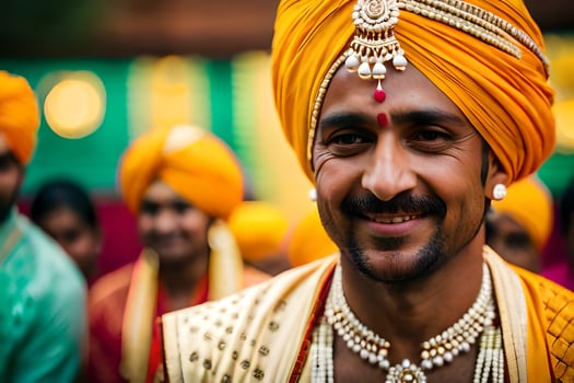 a man in a turban smiles for the camera. AI-Generated photo