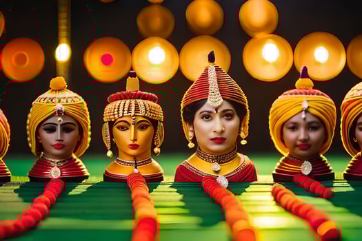 indian women in traditional attire on a green table. AI-Generated photo