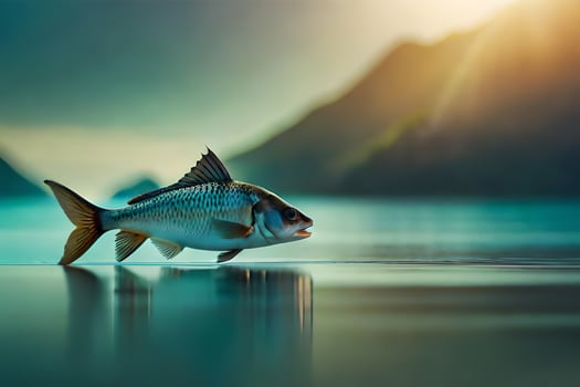 fish on the water at sunset. AI-Generated photo