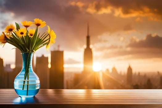 photo wallpaper the sky, flowers, city, sunset, flowers, flowers, flowers, flowers,. AI-Generated