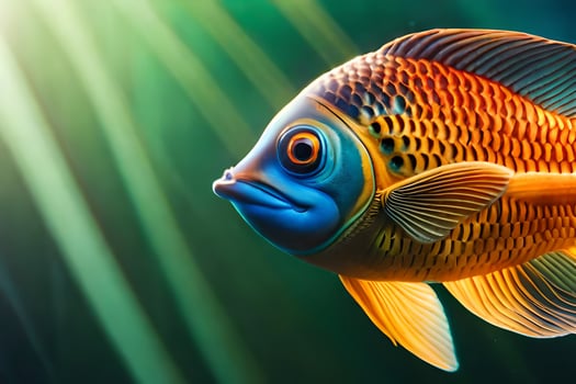 a fish with bright colors and a sunbeam. AI-Generated photo