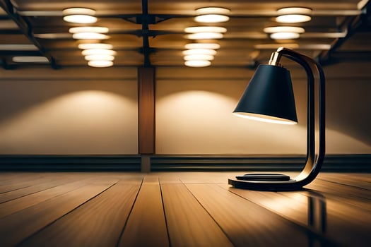 a lamp on a wooden floor in a room. AI-Generated photo