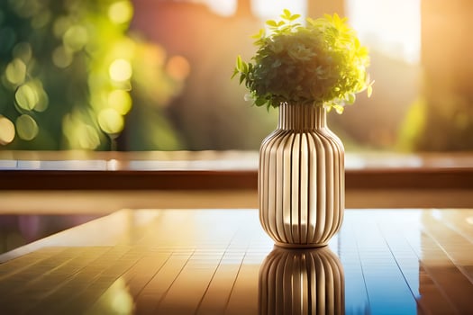 a vase with a plant in it on a table. AI-Generated photo