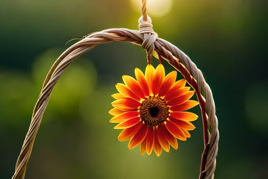 a red flower hanging from a rope. AI-Generated photo