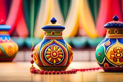 colorful vases with colorful designs on them. AI-Generated photo