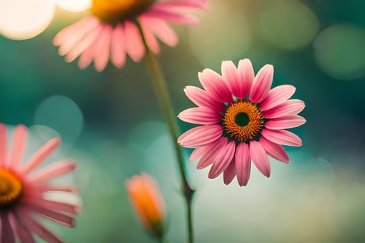 pink flowers in the sun with a blurry background. AI-Generated photo