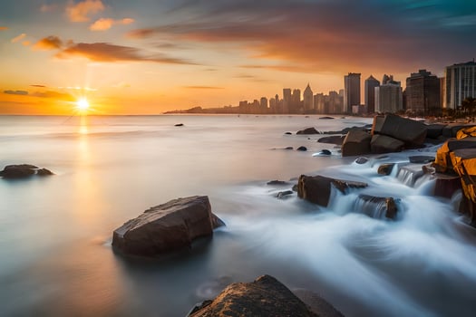 the sun rises over the city skyline in panama city. AI-Generated photo