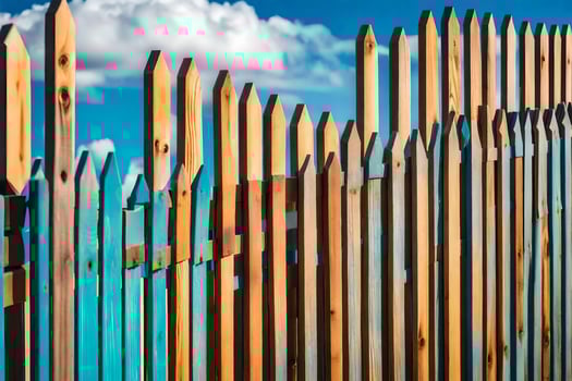 a wooden fence with blue sky in the background. AI-Generated photo
