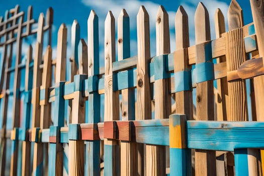 a wooden fence with many different colored pieces. AI-Generated photo