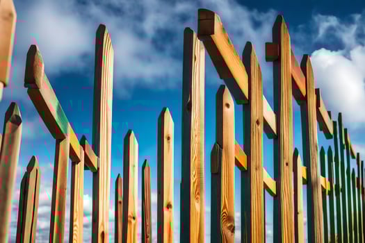 a fence with many wooden poles. AI-Generated photo