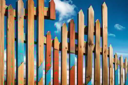 a wooden fence with colorful painted posts. AI-Generated photo