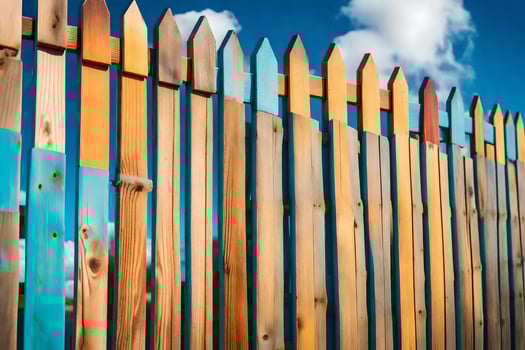a wooden fence with colorful paint on it. AI-Generated photo