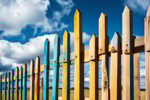a wooden fence with colorful wooden posts. AI-Generated photo