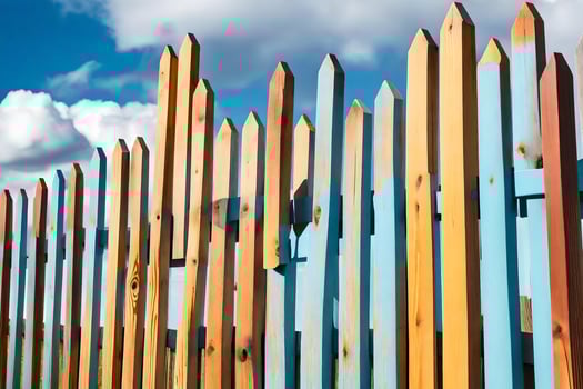 a wooden fence with blue sky and clouds. AI-Generated photo