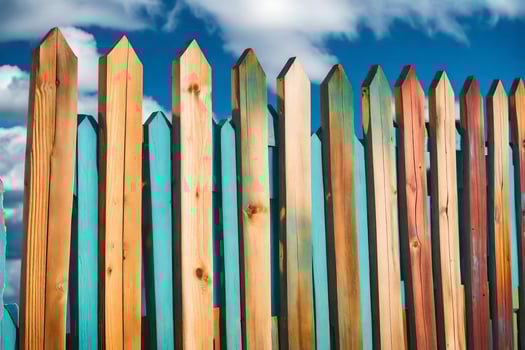 a wooden fence with colorful paint on it. AI-Generated photo