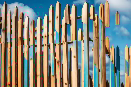 a wooden fence with blue sky in the background. AI-Generated photo