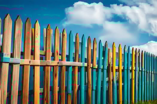 a wooden fence with colorful wooden posts. AI-Generated photo