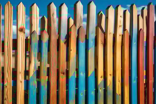a colorful fence with painted wood. AI-Generated photo