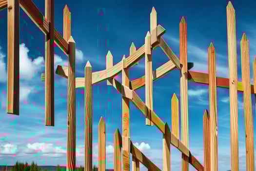a wooden fence with many wooden sticks. AI-Generated photo