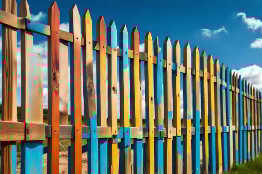 a colorful fence with blue sky in the background. AI-Generated photo