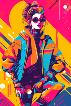 A vector illustration of a person wearing 80s fashion, featuring bold patterns, bright colors, and iconic elements like leg warmers and oversized sunglasses. Generative Ai photo