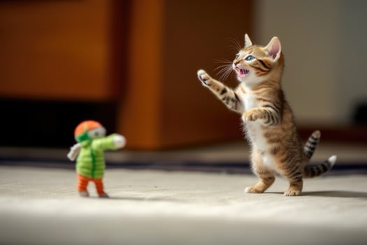 Feline Fun - A Kitten's Playful Pursuit of a Toy Mouse - AI generated photo