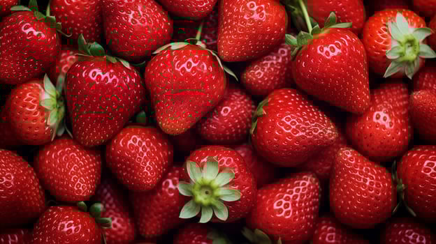 Close-up of vibrant, juicy strawberries with water droplets, filling the frame. Generative AI photo