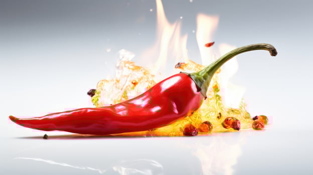 Red hot chili peppers in hot firing cooking oil with flame isolated on white background. AI Generated photo