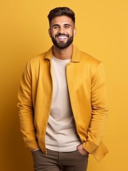 Happy european man in casual clothing against a neutral background AI Generative photo