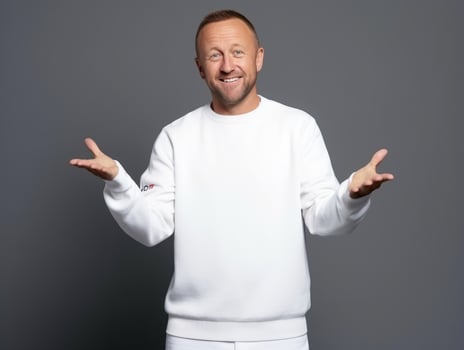 Happy european man in casual clothing against a neutral background AI Generative photo