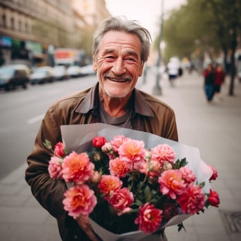 Elderly man with flowers photo
