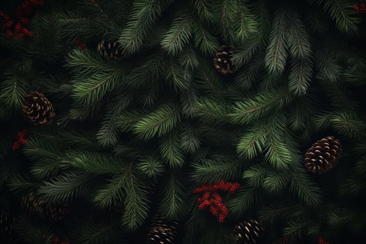 Fir tree branches background. Christmas wallpaper concept. Generative AI photo