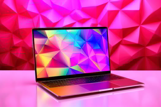 Mockup of beautiful laptop with multicolor background, Generative AI illustration photo