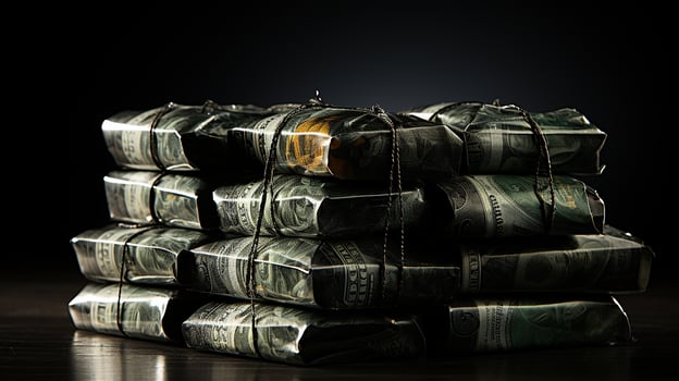 AI Generated, Stack of money on the table, concept background photo