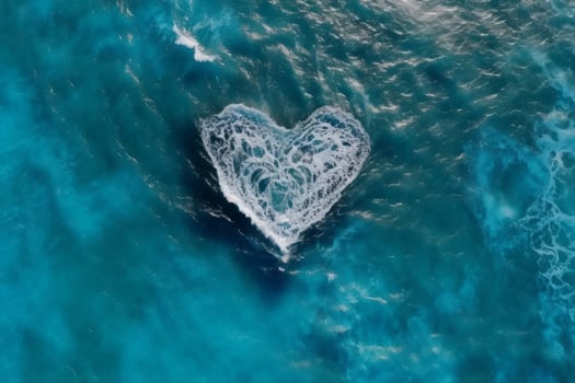 Hearts wave sea top view. Generate Ai photo