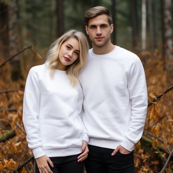 Illustration of a couple fashion portrait with plain sweater mockup, AI. generative photo