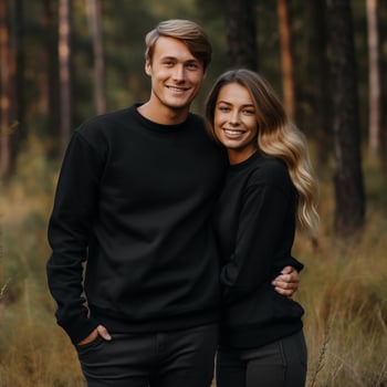 Illustration of a couple fashion portrait with plain sweater mockup, AI. generative photo