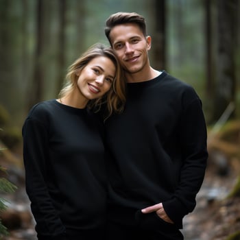 Illustration of a couple fashion portrait with plain sweater mockup, AI. generative photo