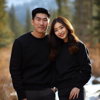 Illustration of a couple fashion portrait with plain sweater mockup, AI. generative photo