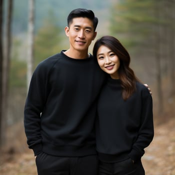 Illustration of a couple fashion portrait with plain sweater mockup, AI. generative photo